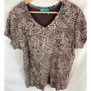 Fresh Produce Patterned Print Short Sleeve V Neck Top Size 1X